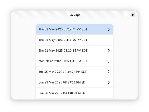 New UI - list of snapshots