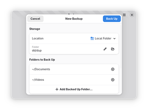 New UI - new backup action dialog, one page