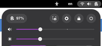 Screenshot of quick settings on laptop, with a "97%" battery button on the left and screenshot, settings, lock and power on the right