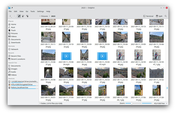 Screenshot of Dolphin with titlebar, menubar, toolbar, sidebar and content area