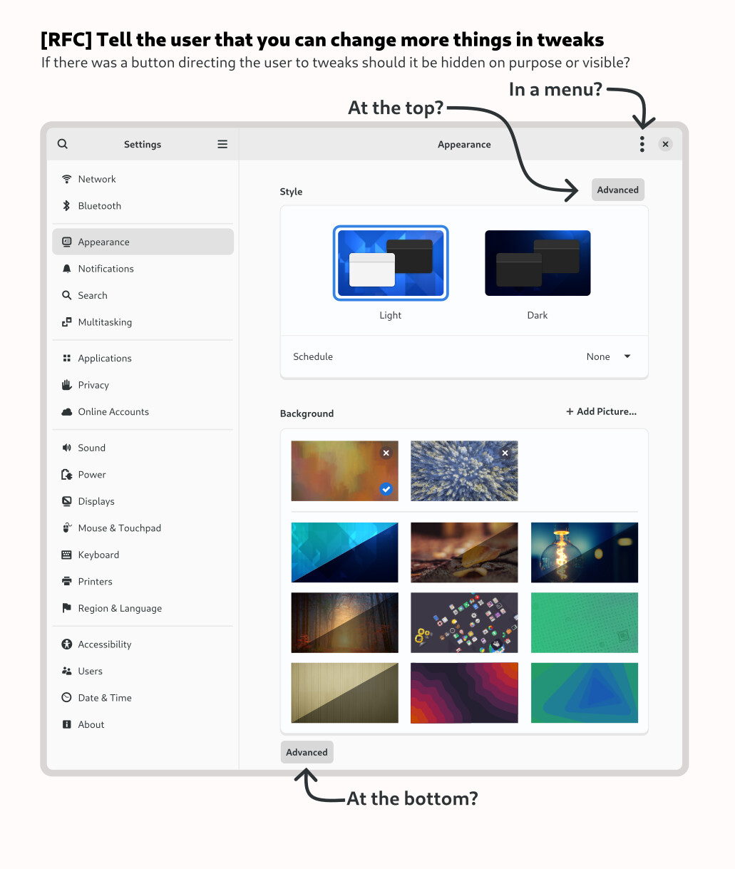 [RFC] A button for advanced options in settings that leads the user to ...