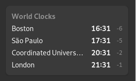 Screenshot of World Clocks in calendar